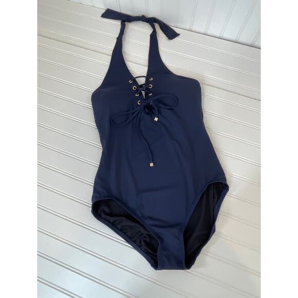 Michael Kors Other - NWOT Michael Kors One Piece Bathing Suit Navy Blue Lace Up Halter Swimsuit Sz S